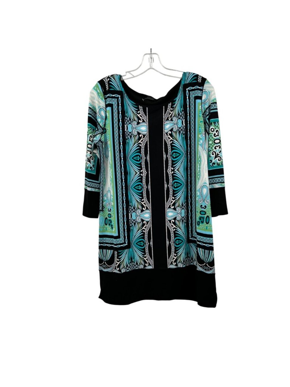 Eva Varro Womens Paisley Tunic Top Black/Multi 3/4 Sleeve Size XL